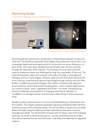 Exhibition text for Resonating Bodies with Karen Abadie and Laura Rosser